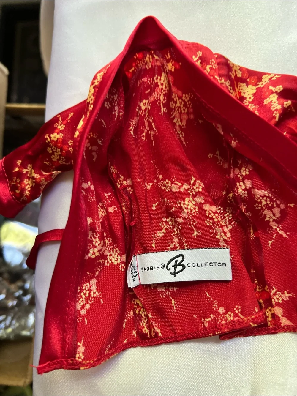 Barbie Red Floral Satin Robe Set w/Gold Blossoms Chinaiserie Red Moon Lingerie